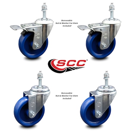 Service Caster 4 Inch Solid Polyurethane Swivel 3/8 Inch Stem Caster Total Lock Brake SCC, 2PK SCC-TSTTL20S414-SPUS-381615-2-S-2